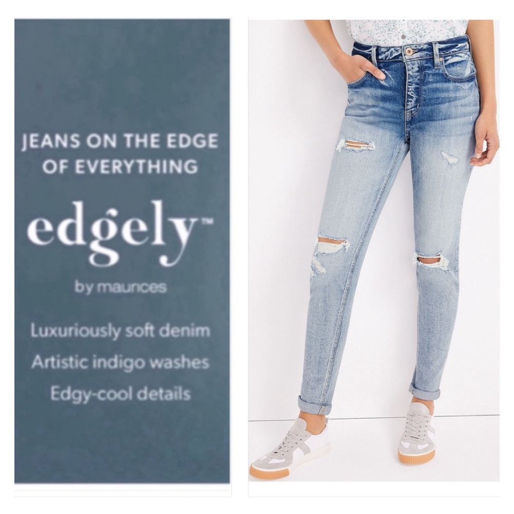 Edgely Maurices BUTTON FLY High Rise Mom Jeans 16 x 30 Stretch Ripped Holes
